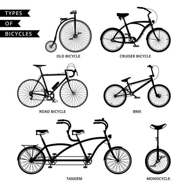 Arten von Fahrrädern Silhouette — Stockvektor