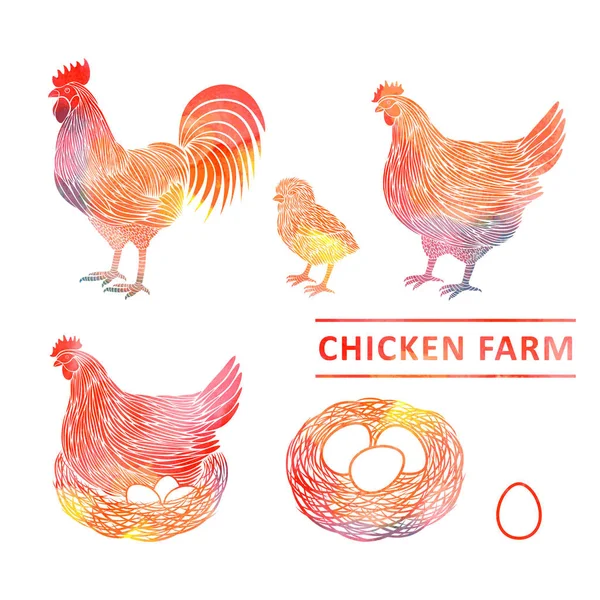 Granja de pollo en acuarela — Archivo Imágenes Vectoriales