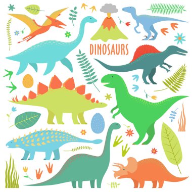 Dinosaurs color signs clipart