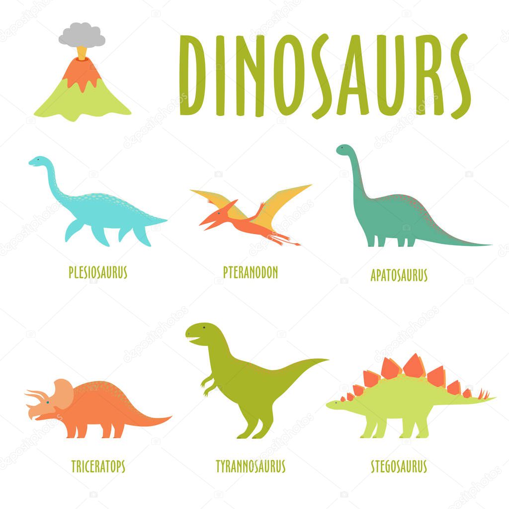Dinosaur set isolated on white. Dinosaurus icons isolated on white.