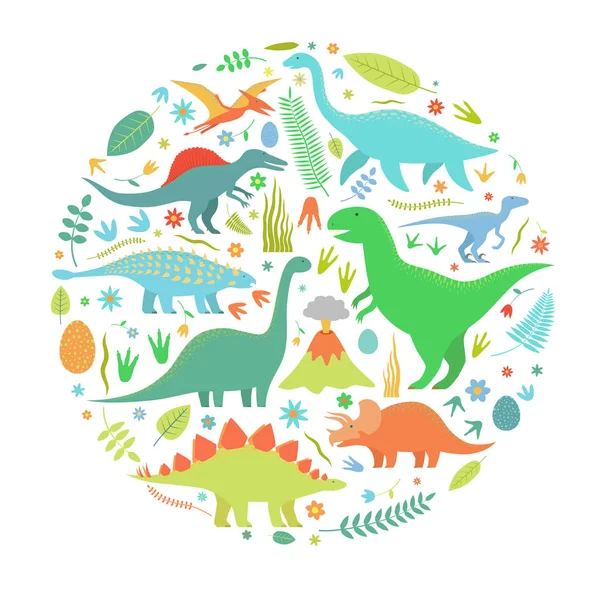 Dinosaurier Kreis Vektorillustration — Stockvektor