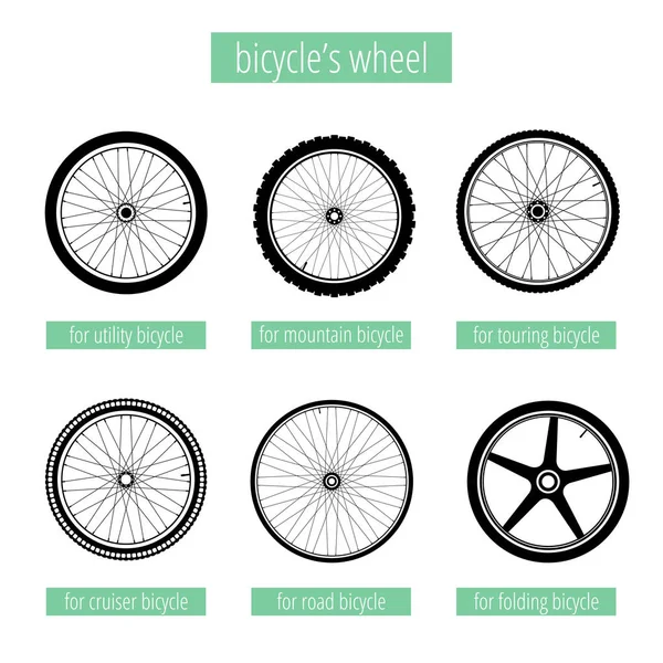 Типи силуетів велосипедних коліс — стоковий вектор