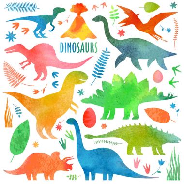 Dinozorlar suluboya içinde arial
