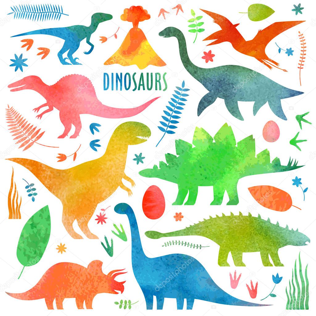 Dinosaurs arial in watercolor