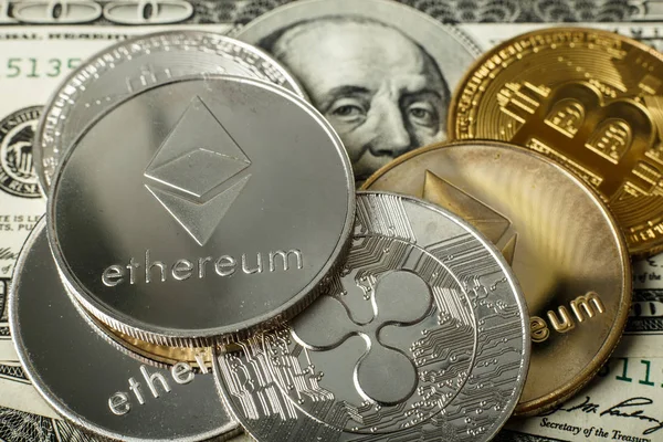 Ethereum Coin Other Cryptocurrency Dollar Notes — Stock Photo, Image