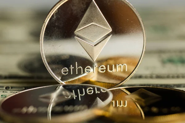 Ethereum Coin Other Cryptocurrency Dollar Notes — Stock Photo, Image