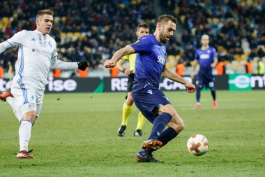 Kiev, Ukrayna - 15 Mart 2018: Stefan de Vrij Ss Lazio Fc Dinamo Kiev Ss Lazio Nsk Olimpiyskyi Stadyumu'nda karşı Uefa Avrupa Ligi yuvarlak oyun sırasında