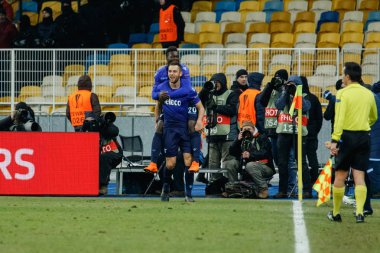 Kiev, Ukrayna - 15 Mart 2018: Stefan de Vrij Ss Lazio Fc Dinamo Kiev Ss Lazio Nsk Olimpiyskyi Stadyumu'nda karşı Uefa Avrupa Ligi yuvarlak oyun sırasında