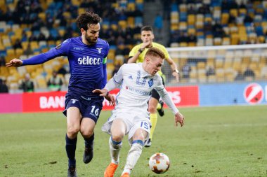 Kiev, Ukrayna - 15 Mart 2018: Marco Parolo Ss Lazio Nsk Olimpiyskyi stadiu Fc Dinamo Kiev Ss Lazio karşı Uefa Avrupa Ligi yuvarlak oyun sırasında