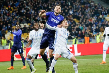 Kiev, Ukrayna - 15 Mart 2018: Stefan de Vrij Ss Lazio Fc Dinamo Kiev Ss Lazio Nsk Olimpiyskyi Stadyumu'nda karşı Uefa Avrupa Ligi yuvarlak oyun sırasında