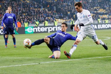 Kiev, Ukrayna - 15 Mart 2018: Luiz Felipe Ramos Marchi Ss Lazio Fc Dinamo Kiev Ss Lazio Nsk Olimpiyskyi Stadyumu'nda karşı Uefa Avrupa Ligi yuvarlak oyun sırasında