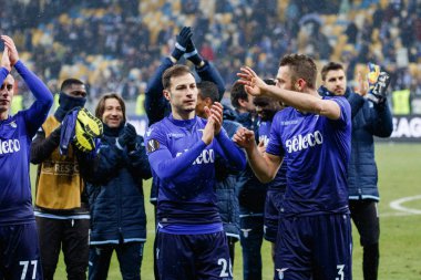 Kiev, Ukrayna - 15 Mart 2018: Stefan Radu Ss Lazio Fc Dinamo Kiev Ss Lazio Nsk Olimpiyskyi Stadyumu'nda karşı Uefa Avrupa Ligi yuvarlak oyun sırasında