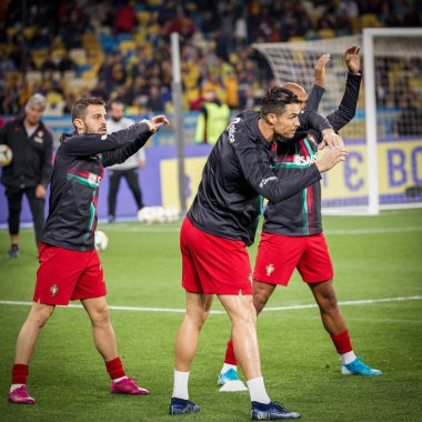 Kyiv, Ukrayna - 14 Ekim 2019: Portekizli Cristiano Ronaldo Uefa Euro 2020 ön eleme maçı sırasında Nsk Olimpiyskyi Stadyumu 'nda Portekiz' e karşı