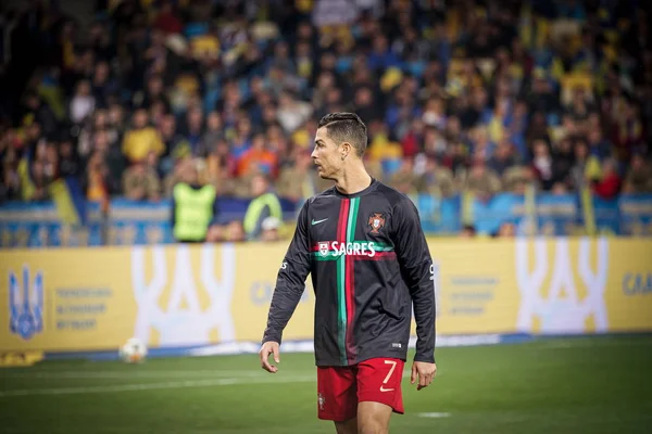 キエフ ウクライナ 2019年10月14日 ポルトガルのクリスティアーノ ロナウドがUefa Euro 2020予選でウクライナ対ポルトガルのNsk Olimpiyskyiスタジアムで — ストック写真