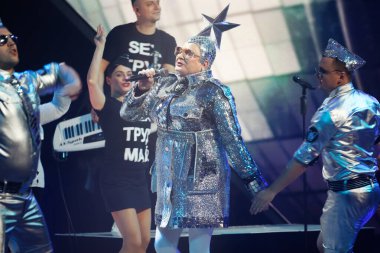 KYIV, UKRAINE - 22 Şubat 2020: Verka Serduchka (Andriy Danylko) Eurovision 2020 Şarkı Yarışması Ukrayna seçmeleri finalinde
