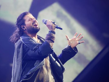 KYIV, UKRAINE - 22 Şubat 2020: Eurovision 2020 Şarkı Yarışması Ukrayna seçmeleri sırasında şarkıcı David Axelrod