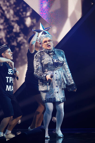 КИЕВ, Украина - 22 февраля 2020 года: Верка Сердючка (Андрей Данилько) во время финала отбора на "Евровидение-2020" в Украине
