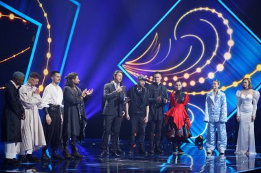 KYIV, UKRAINE - 22 Şubat 2020: Ukrayna 'nın 2020 Eurovision Şarkı Yarışması finalistleri