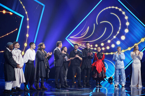 КИЕВ, Украина - 22 февраля 2020 года: финалисты финала отбора на Евровидение-2020 в Украине
