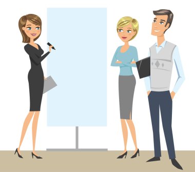 İş arkadaşları için bir sunum yaparken şık iş kadını