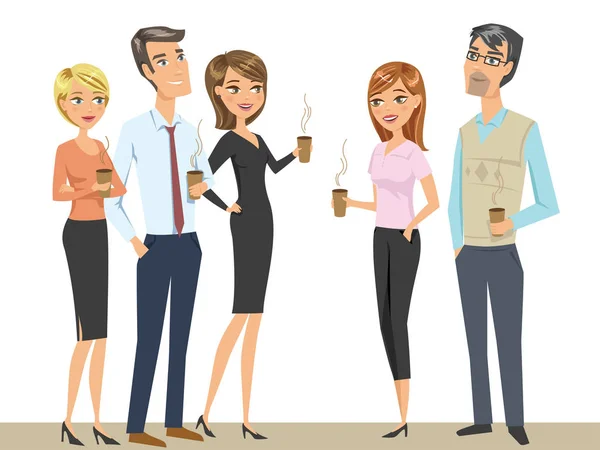 Skupina lidí, kolegy, zaměstnance, přátelé, pití kávy v kanceláři. Koncepce týmové práce. — Stockový vektor