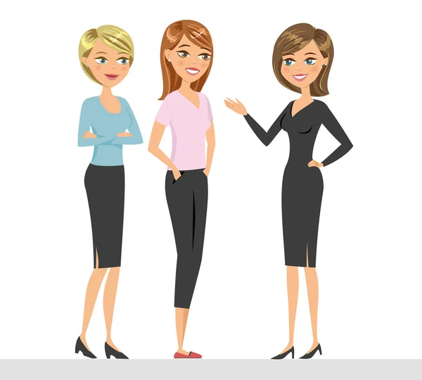 Grupo de tres mujeres que hablan. Tres mujeres sonrientes comunicándose — Vector de stock