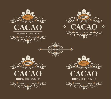 Vektör vintage güzelleşmek kaligrafi kakao logolar (sembolü, amblem, etiket, tasarım, şablon kümesi).