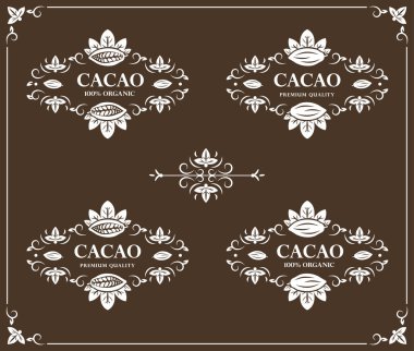 Vektör vintage güzelleşmek kaligrafi kakao logosu (sembolü, amblem, etiket, tasarım, şablon kümesi).