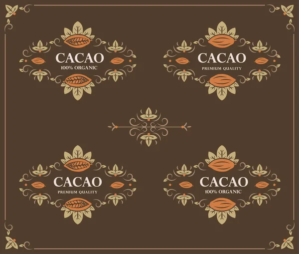 Vektör vintage güzelleşmek kaligrafi kakao logolar (sembolü, amblem, etiket, tasarım, şablon kümesi).