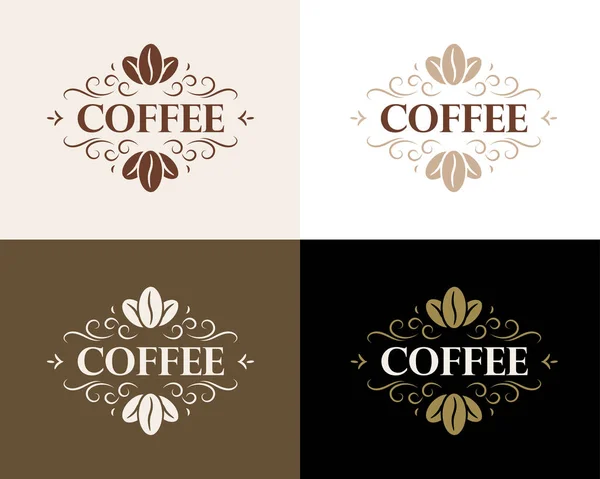 Fino florecer emblema de café caligráfico de lujo, diseño, plantilla, etiqueta . — Vector de stock