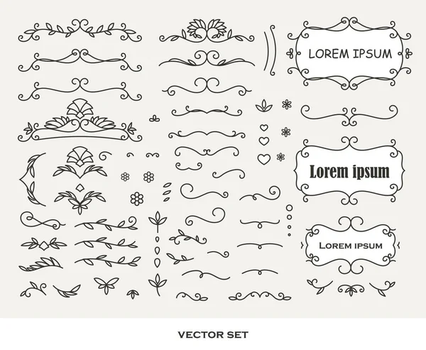 Marcos originales y elementos de desplazamiento. Elementos de diseño de bordes lineales florales. Florece Adornos y marcos caligráficos . — Vector de stock