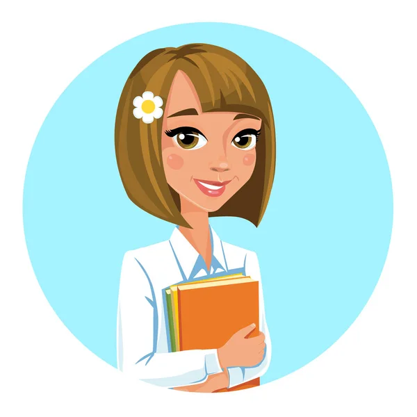 Retrato de hermosa chica feliz sosteniendo libros . — Vector de stock