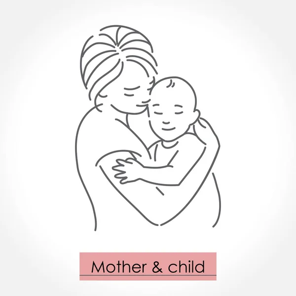 Mutter mit Kind. Zeilenkunstsymbol, Logo, Schild. — Stockvektor