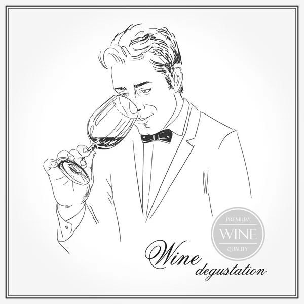 Sommelier, serveur, homme tenant un verre de vin, dégustation de vin — Image vectorielle