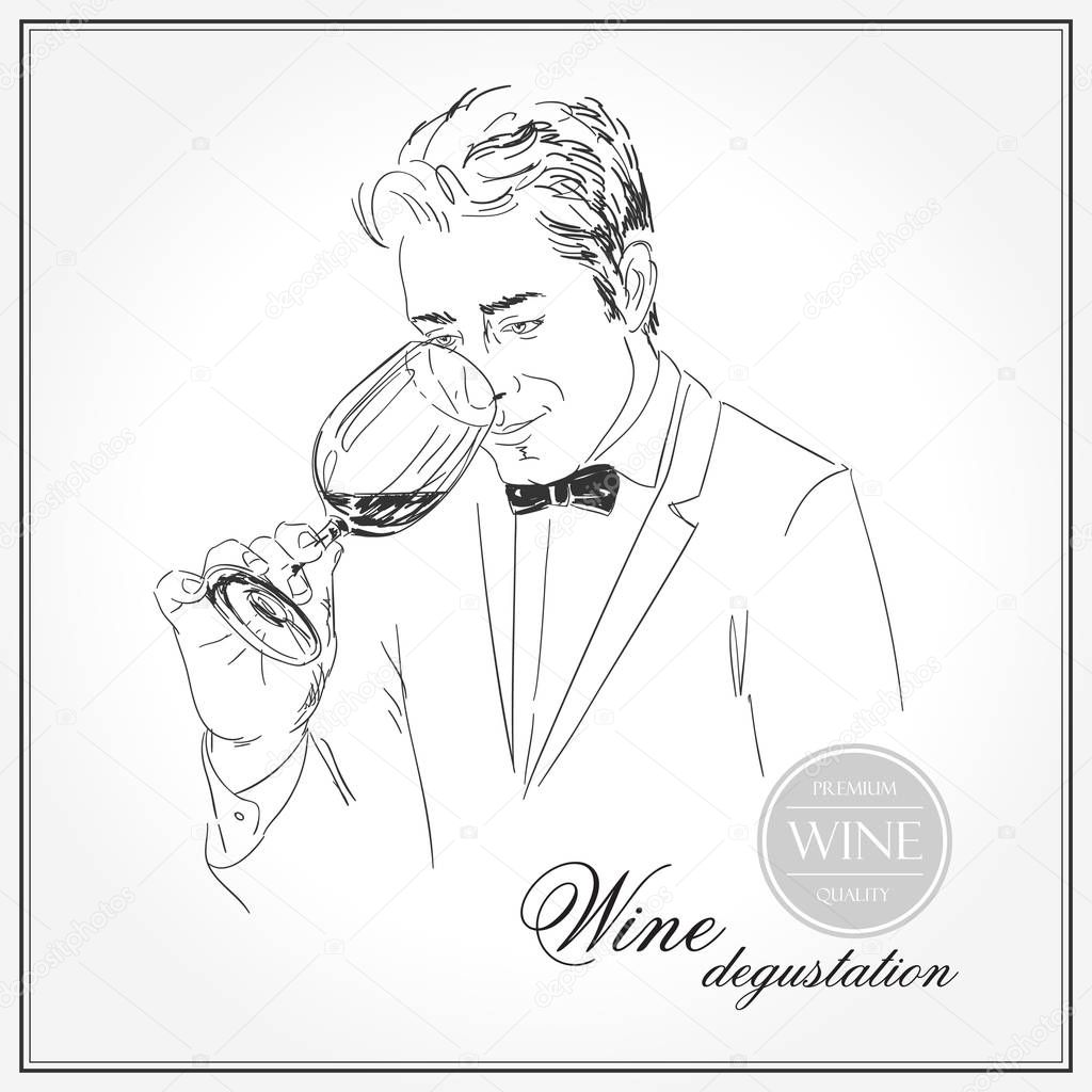 Sommelier, waiter, man holding glass of wine, tasting wine