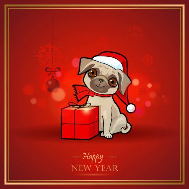 Noel ve yeni yıl kartı ile şirin köpek. Tebrik kartı, davet, Etiketler, posterler, çıkartmalar Noel tasarım. 