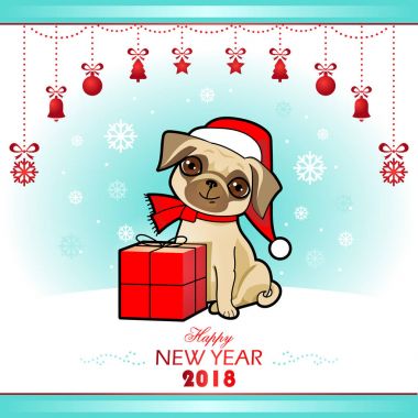Noel ve yeni yıl kartı ile şirin köpek. Tebrik kartı, davet, Etiketler, posterler, çıkartmalar Noel tasarım. 
