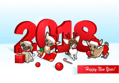 Noel ve yeni yıl 3d kartı şirin köpek. Çizilmiş vektör çizim. Mükemmel için tebrik kartı, davet, etiketleri, posterler, etiketleri ve diğer Noel tasarımınızı oluşturmak.