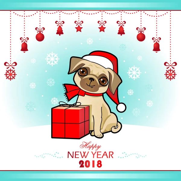 Noël et carte de nouvel an avec chien mignon. Carte de vœux, invitation, étiquettes, affiches, autocollants . — Image vectorielle