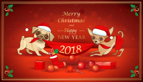 Sevimli köpek ile Noel ve yeni yıl kartı. Noel tasarım tebrik kartı, davet, poster vb..