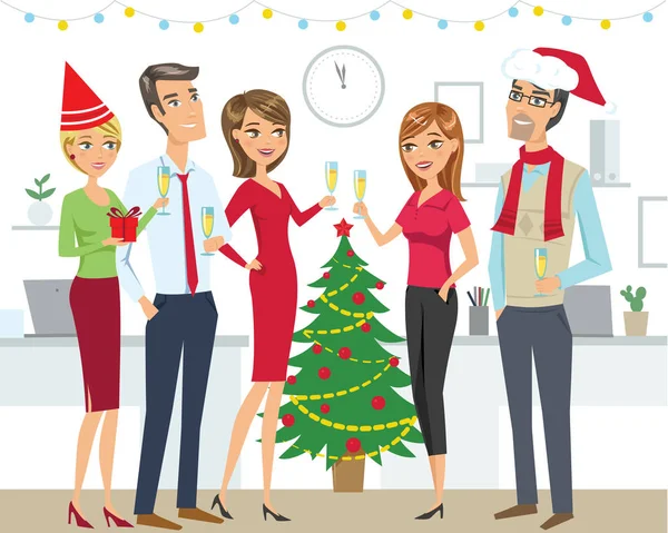 Groupe Personnes Collègues Célébrant Nouvel Noël Bureau Nouvel Fête Entreprise — Image vectorielle