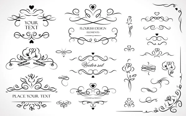 Ensemble Cadres Florissants Bordures Étiquettes Collection Éléments Design Originaux Calligraphie — Image vectorielle