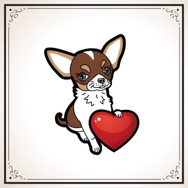Chihuahua köpek tebrik, düğün ya da Sevgililer günü kartı için kalp şirin Illustration. Vektör çizim üzerinde beyaz izole.