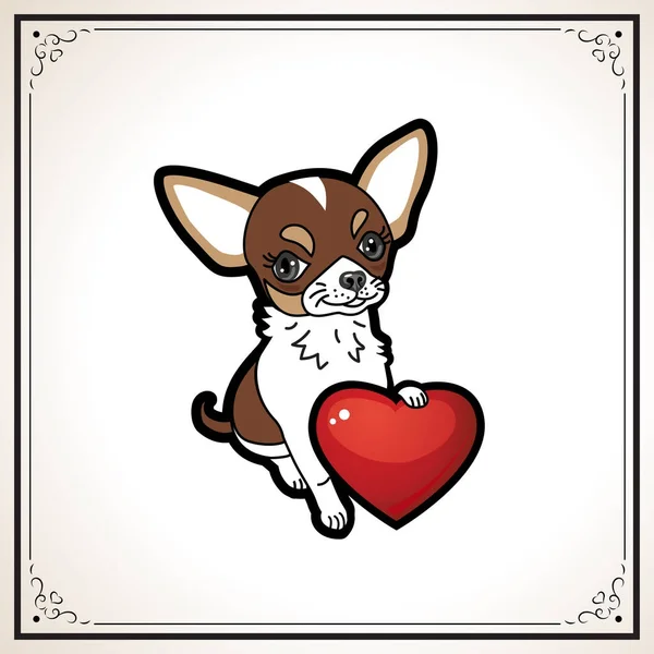Linda Ilustración Perro Chihuahua Con Corazón Para Saludo Boda Tarjeta Gráficos Vectoriales