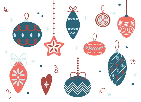 Set Palline Giocattoli Decorazioni Albero Natale Illustrazione Stile Fumetto Piatto — Foto Stock