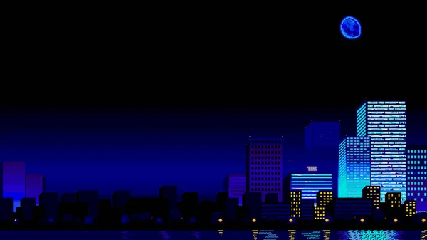 Futuristische Nachtstadt Innenstadt Digitales Stadtbild Mit Wolkenkratzern Retro Ästhetik Der — Stockfoto