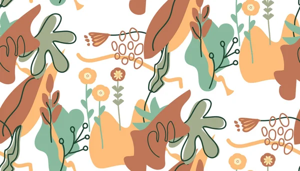 Padrão Sem Costura Abstrato Fundo Floral Folhas Flores Desenhadas Mão —  Vetores de Stock