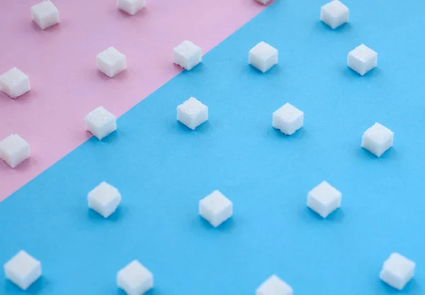 Cubos Azúcar Sobre Fondo Rosa Azul Diabetes Enfermedad Del Azúcar — Foto de Stock