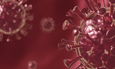 Coronavirus COVID-19. 2019-NCov, SARS-CoV-2 virüsü. 3D görüntüleme. Kapat.