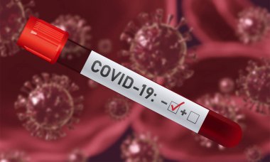 Arkaplanda COVID-19 testi ve Coronavirüs yok. Biyolojik örnek COVID tarafından kirletildi. 3d oluşturma